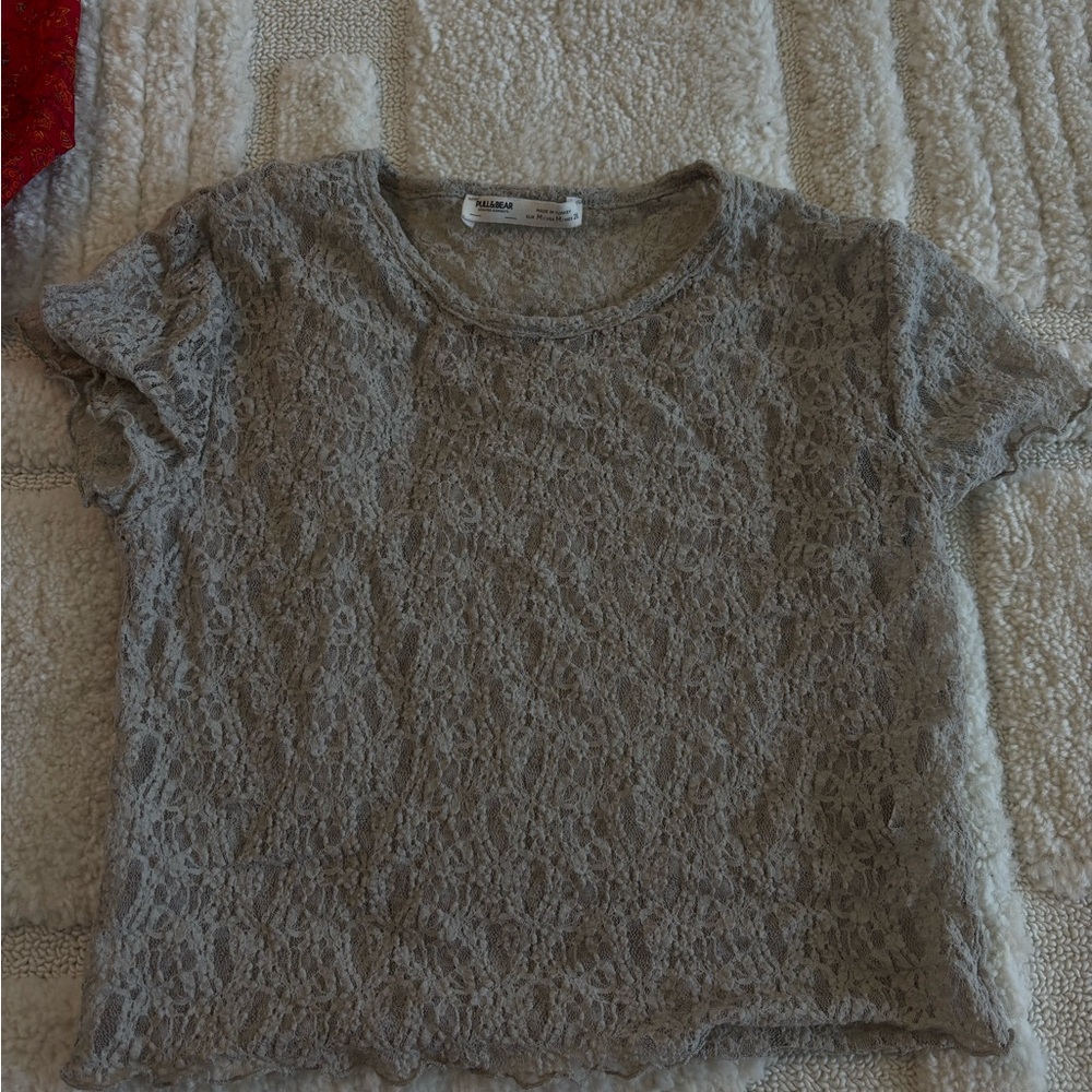Gray Lace Short Sleeve Top